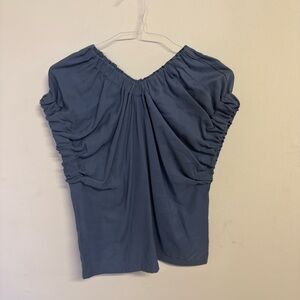 Ruched Short Sleeve Slate-Blue Blouse